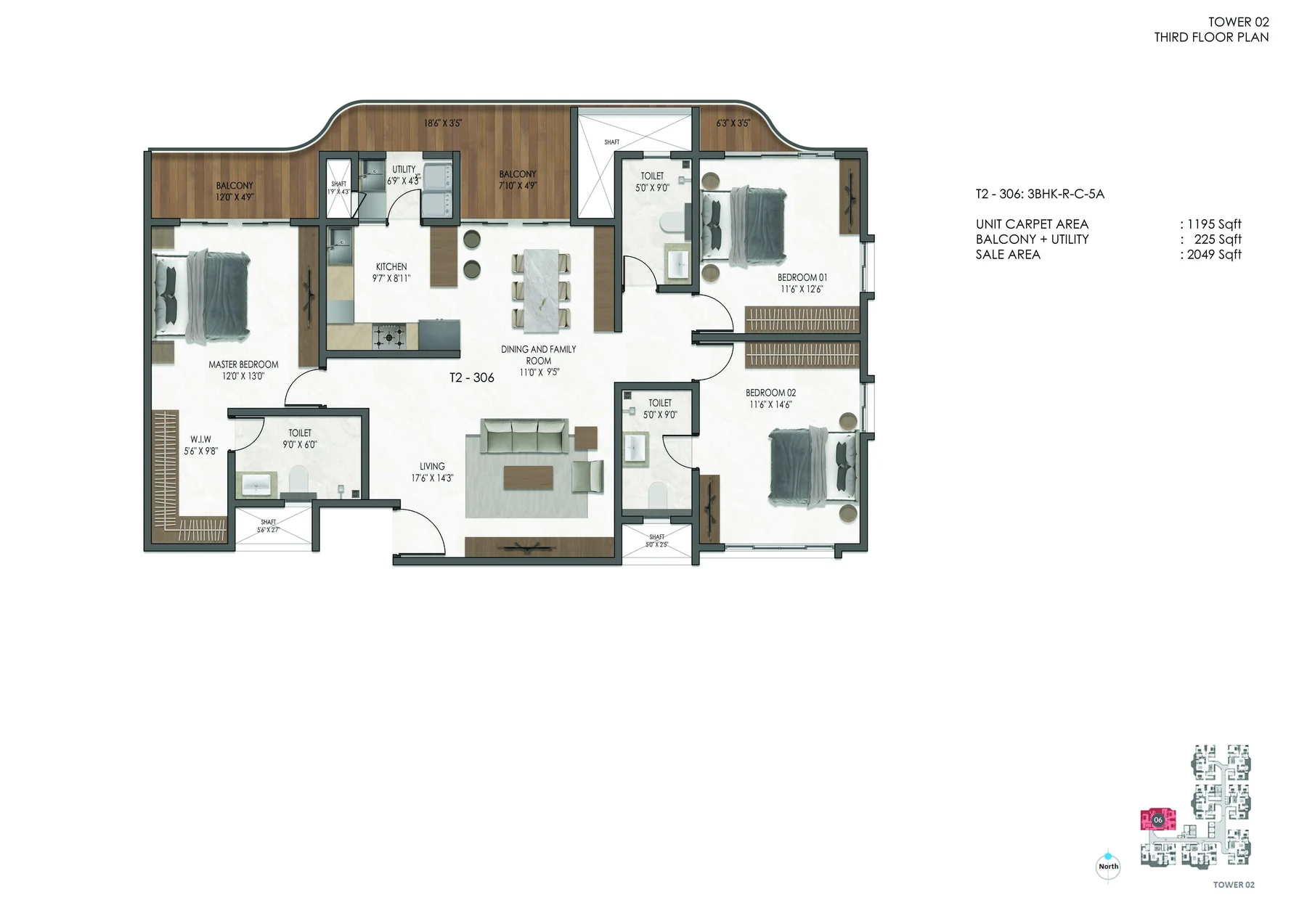 Mana Verdant Terraces Tower 2 3 BHK Floor Plan